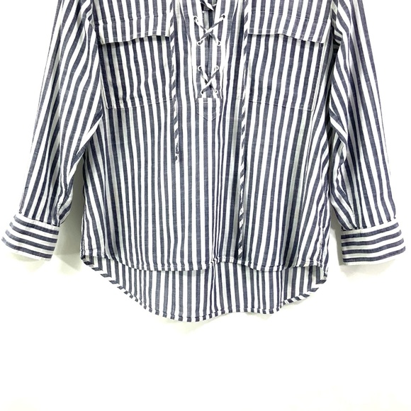 MADEWELL Striped Terrace Lace-Up Long Sleeve Top Blue White Size Small F26 - Picture 4 of 11